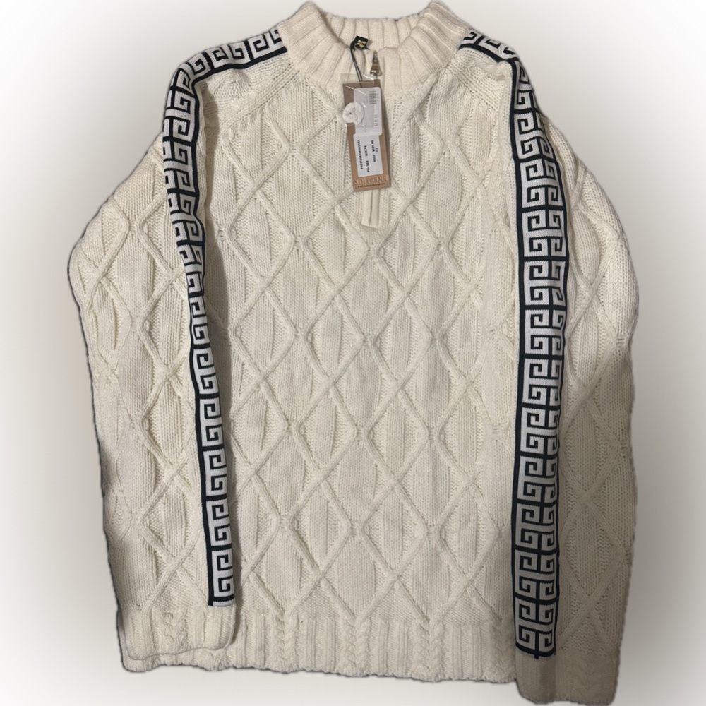 Prestige Original PD-308 White Cable Sweater NWT $229 Retail